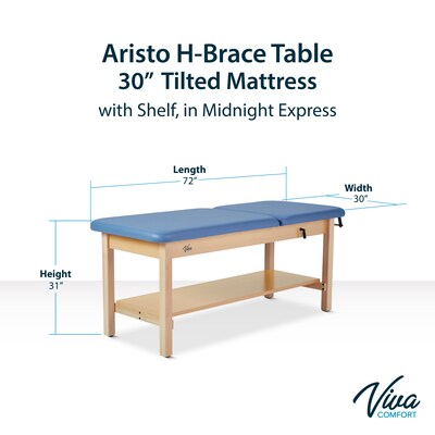 Aristo Wood Physician Exam Table with Shelf, Adjustable Backrest, Paper Cutter, and Holder, 500lbs. Capacity, Blue