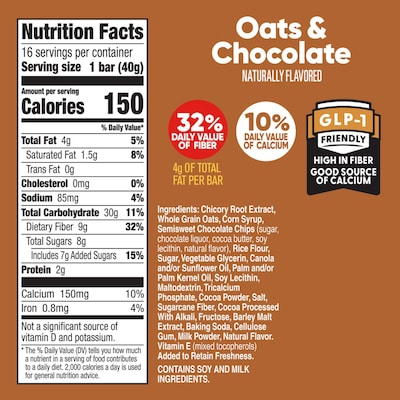 Fiber One Chewy Oats & Chocolate Granola Bar, 1.4 oz., 16 Bars/Box (GEM14562)