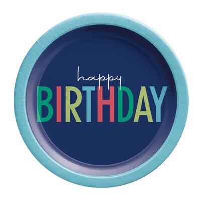 Party City Modern Happy Birthday 9 Paper Plates, Multicolored, 8 Plates/Pack (AM59050124-ST)