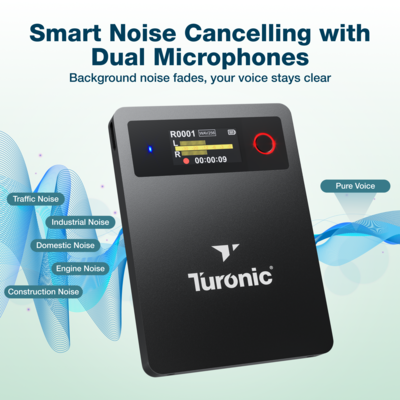 Turonic L813 AI Voice Recorder with AI Tech, 128GB, Dual Mics, Black (L813)
