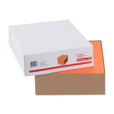 Staples Reinforced File Folder, 1/3-Cut Tab, Letter Size, Orange, 100/Box (ST508929-CC)