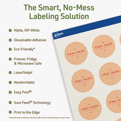 Avery Dissolvable Circle Multipurpose Labels, 1.5 Dia., Off-white, 500/Pack (94506)