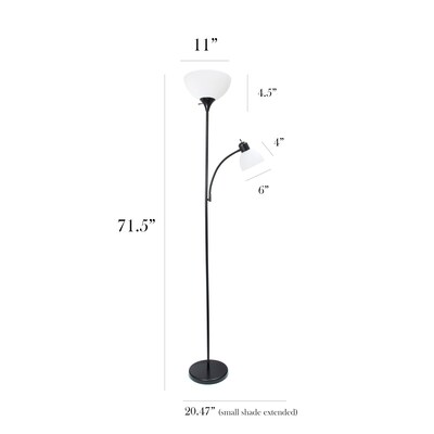 Simple Designs 71.50" LED Floor Lamp with Reading Light, Black (LF2000-BLK)
