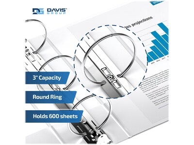 Davis Group Premium Economy 3" 3-Ring Non-View Binders, White, 6/Pack (2314-00-06)