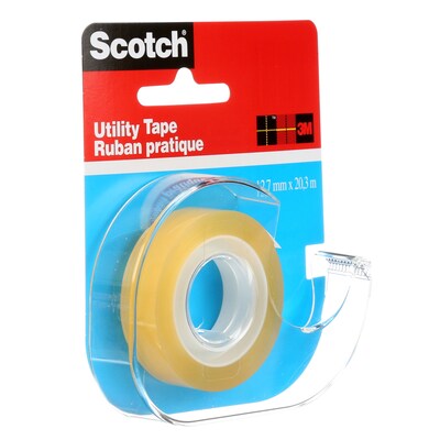 Scotch Utility Transparent Clear Tape with Dispenser, 0.5" x 22.2 yds., 1" Core, Clear (RK-2S)