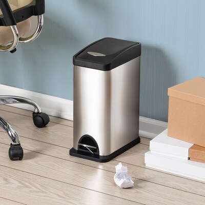 Honey-Can-Do Stainless Steel Rectangular Step Trash Cans with Lid, Silver/Black, 2.11 Gallon (TRS-06309)