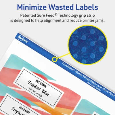 Avery TrueBlock Laser/Inkjet Rectangle Multipurpose Labels, 1.25" x 3.75", White, 600/Box (94228)