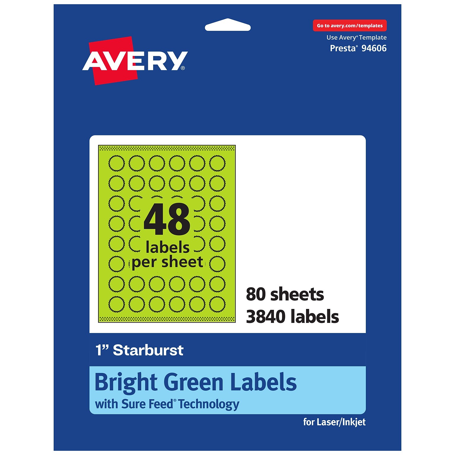 Avery Burst Multipurpose Labels, 1, Bright Green, 3840/Box (94606)