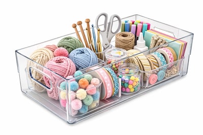 Azar Narrow Storage Tote Bin With Handle, 5.12" x 6.5"x 16.14", Clear, 4/Pack (556744-4PK)