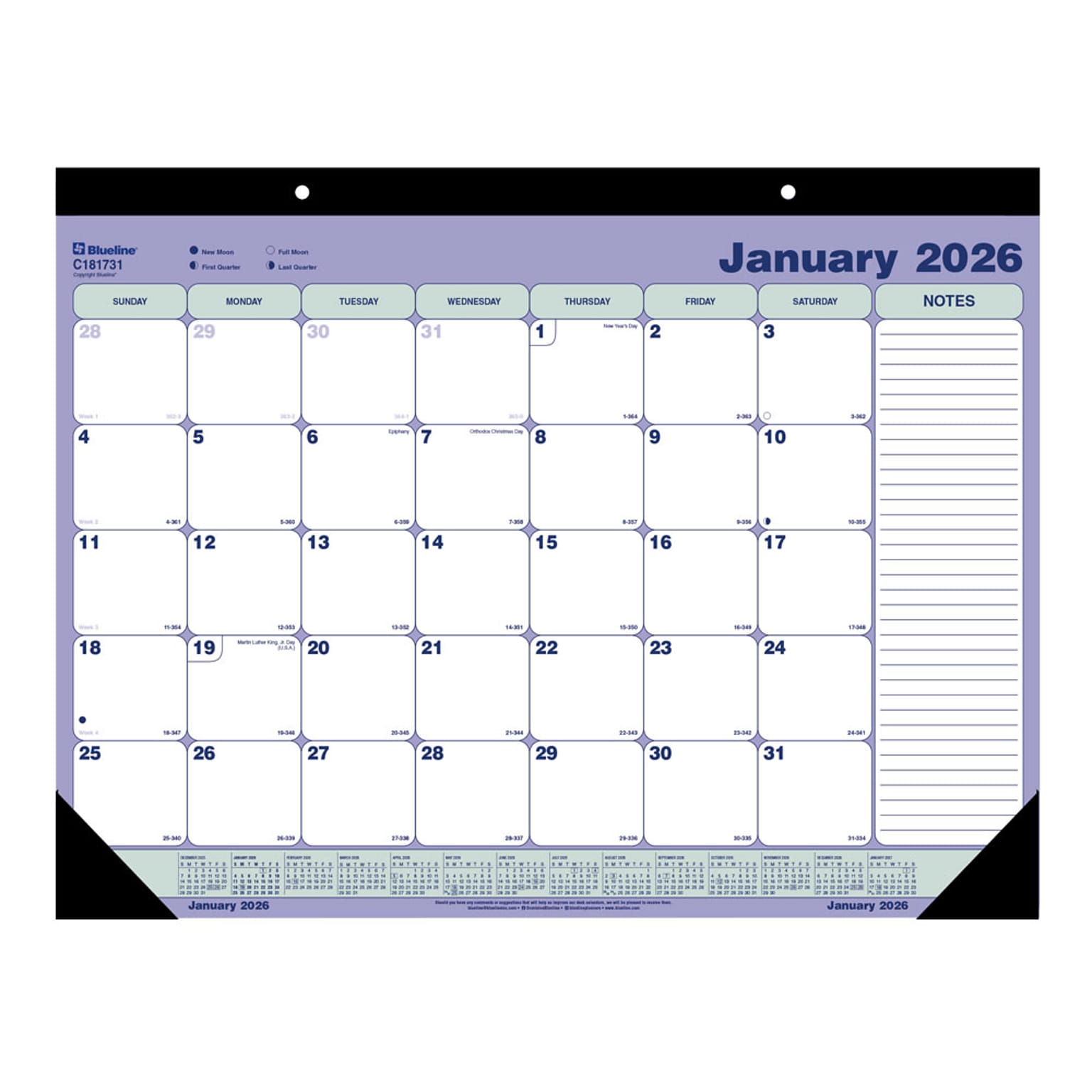 2026 Blueline 21.25 x 16 Monthly Desk or Wall Calendar, Blue/White (C181731)