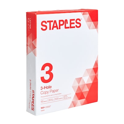 Staples 8.5 x 11 3-Hole Punched Copy Paper, 20 lbs., 92 Brightness, 500/Ream (221192)