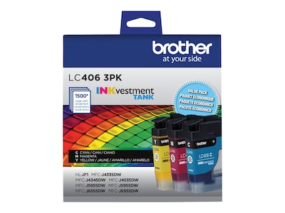 Brother LC4063PKS Cyan/Magenta/Yellow Standard Yield Ink Cartridges, 3/Pack