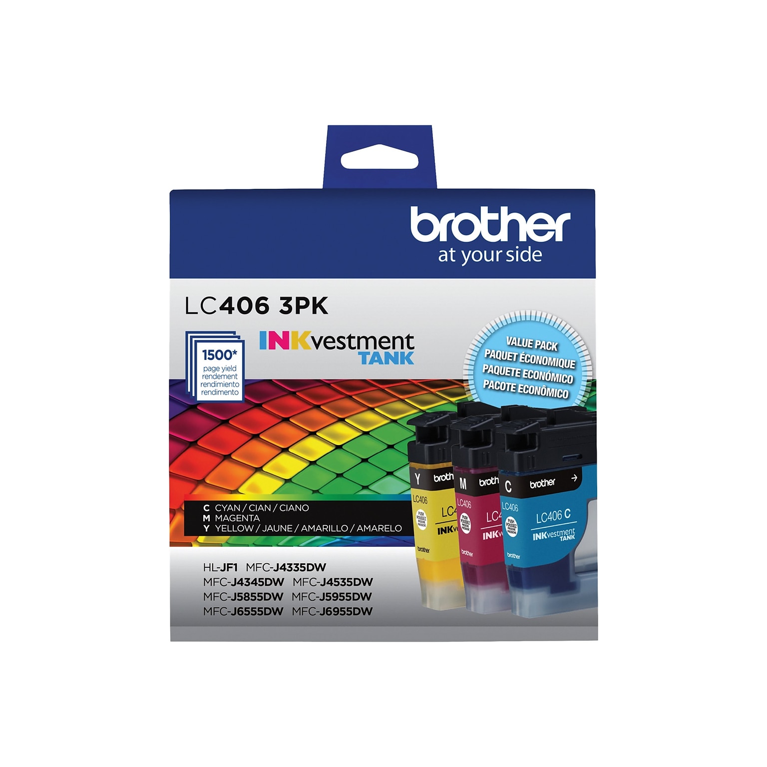 Brother LC4063PKS Cyan/Magenta/Yellow Standard Yield Ink Cartridges, 3/Pack