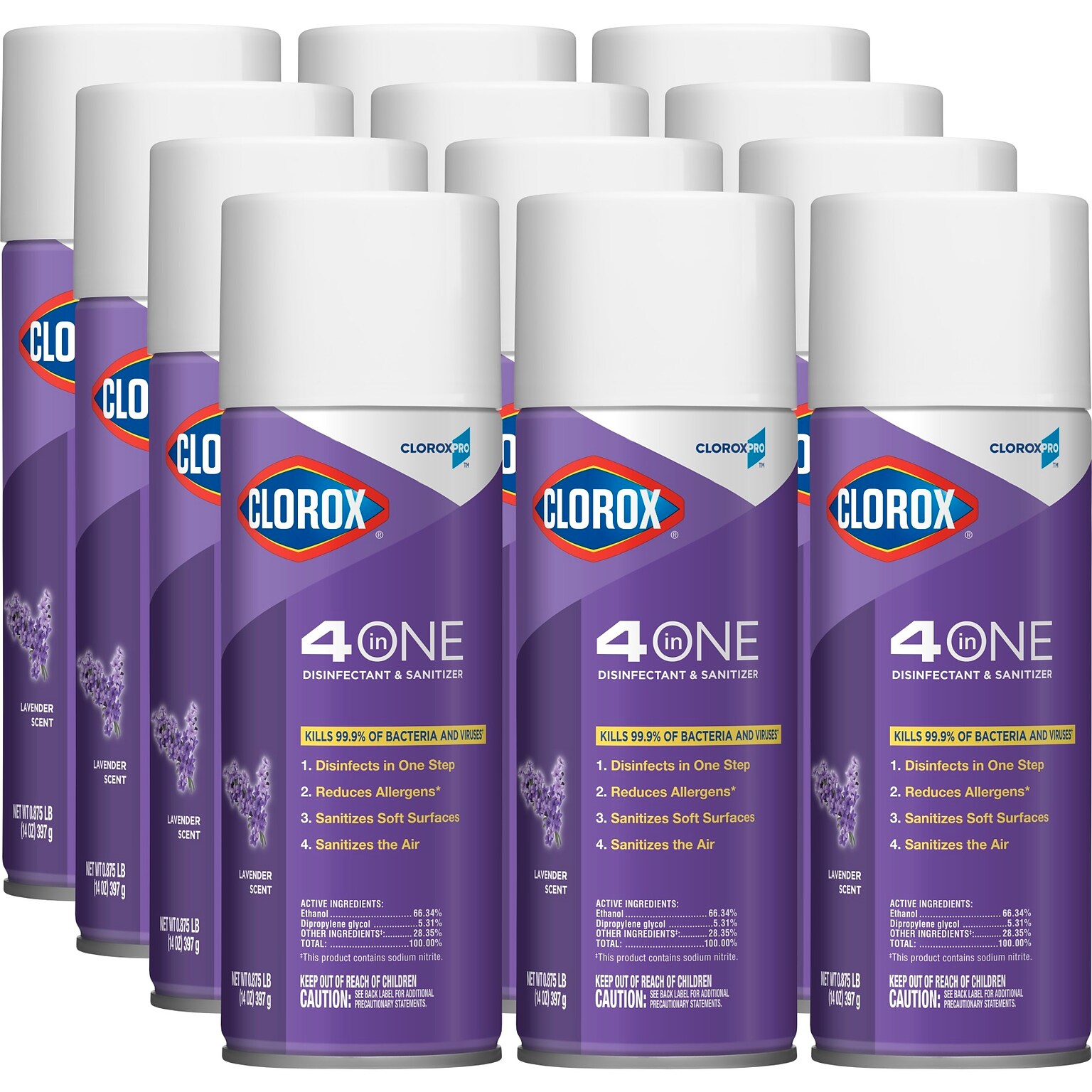 CloroxPro Clorox 4 in One Disinfectant & Sanitizer, Lavender, 14 oz., 12/Carton (32512)
