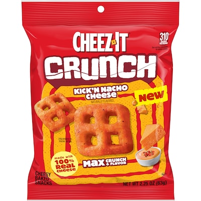 Cheez-It Crunch Kickn Nacho Cheese Crackers, 2.25 oz., 6 Bags/Carton (2410012647)