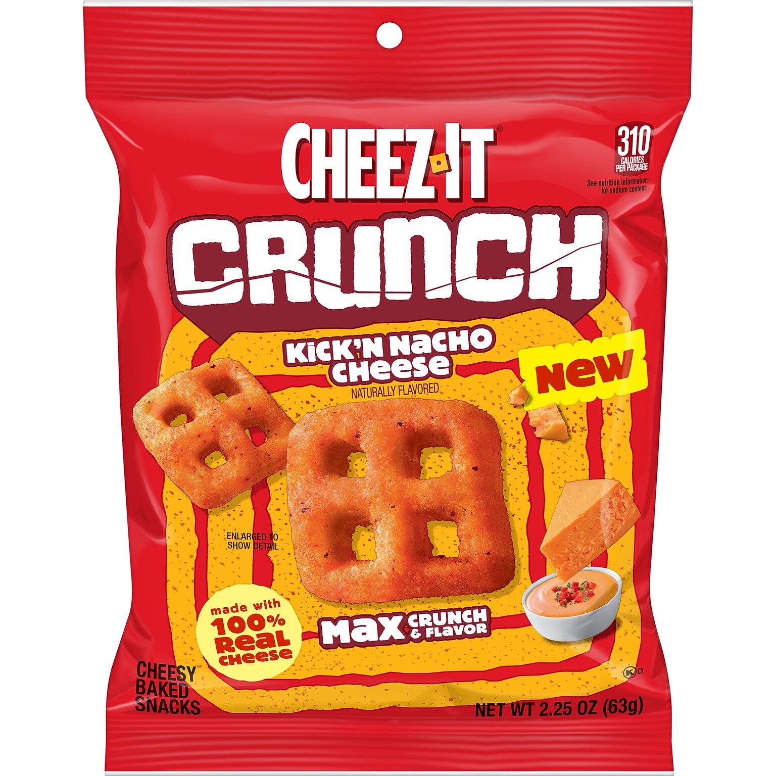 Cheez-It Crunch Kickn Nacho Cheese Crackers, 2.25 oz., 6 Bags/Carton (2410012647)
