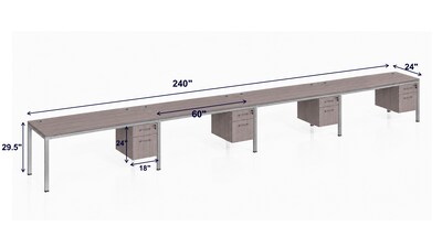 Boss Office Products Simple System 60W Desk with Pedestal, White, 4/Set (SGSD010-201-WT)