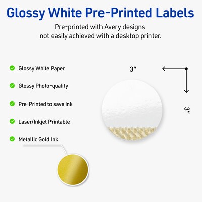Avery Laser/Inkjet Circle Multipurpose Labels, 3 Dia., White, 60/Pack (S00-EWX)