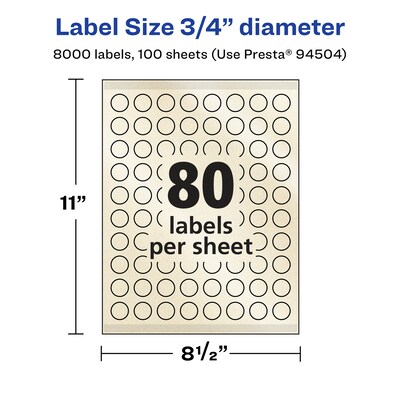 Avery Pearlized Ivory Circle Multipurpose Labels, .75" Dia., Ivory, 8000/Box (94504)