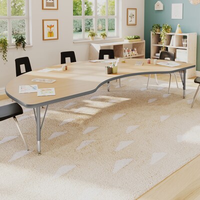 Flash Furniture Wren Kidney Activity Table, 96 x 48, Height Adjustable, Light Natural Top/Silver Frame (XUA4896KDLNTP)