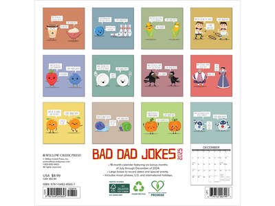 2025 Willow Creek Bad Dad Jokes 7 x 7 Monthly Wall Calendar, Blue/White (45657)