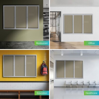 Ghent 3' H x 6' W Enclosed Vinyl Bulletin Board with Satin Frame, 3 Door (PA33672VX-181)