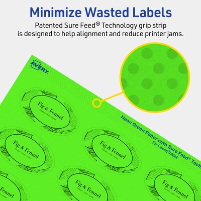 Avery Laser/Inkjet Multipurpose Oval Labels, 1.5" x 2.5", Neon Green, 360/Pack (94051)