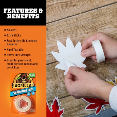 Gorilla Double-Sided Super Glue Tape, 5/8" x 20', Clear (109340)