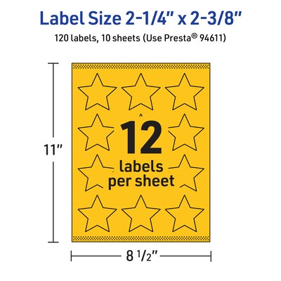 Avery Star Laser/Inkjet Multipurpose Labels, 2-1/4" x 2-3/8", Bright Yellow (120/Pack)