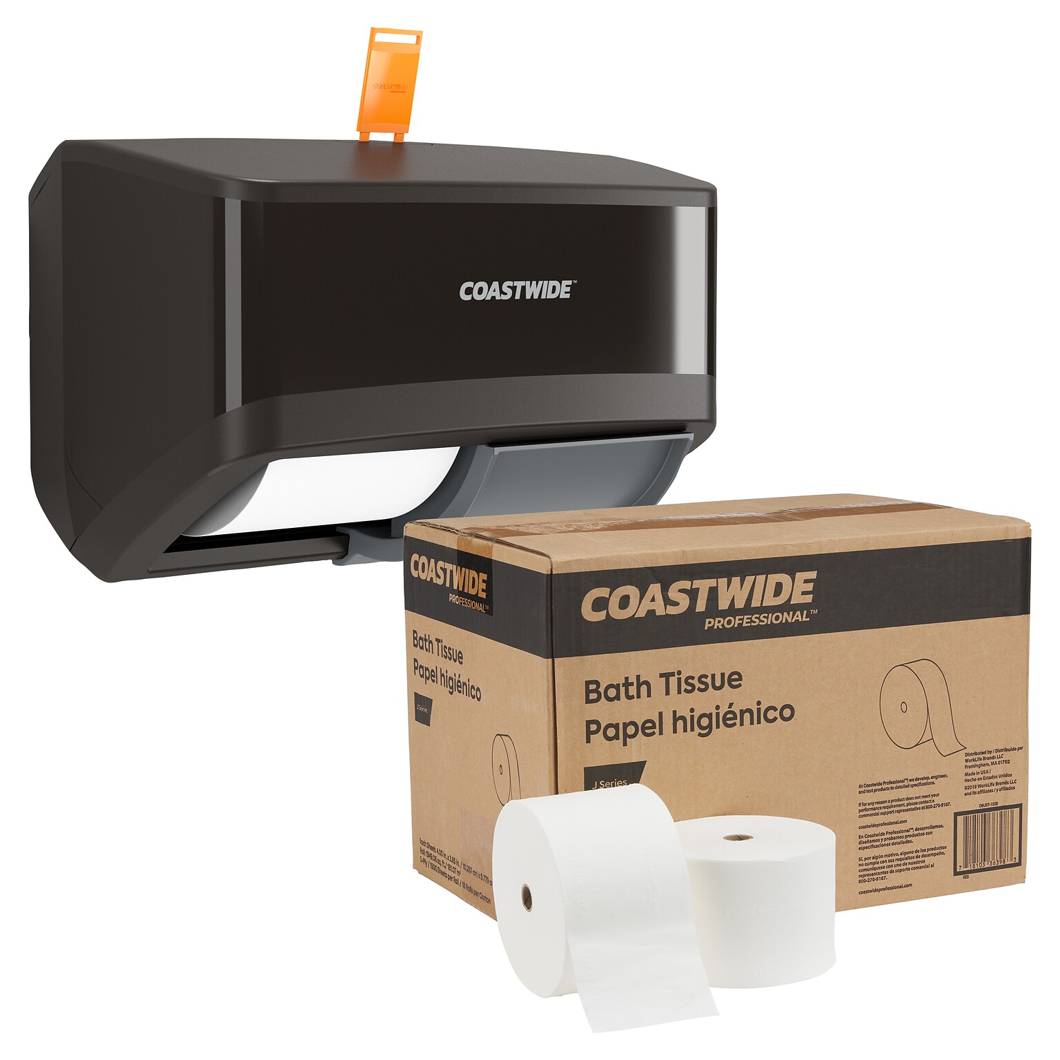 Free Coastwide J Series Toilet Paper Dispenser with purchase of 3 Coastwide J-Series Refill Cartons