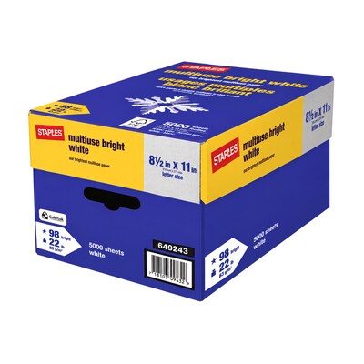 Staples 8.5-Inch x 11-Inch Multipurpose Paper 22 lbs 98 Brightness 500/RM 10 RM/CT