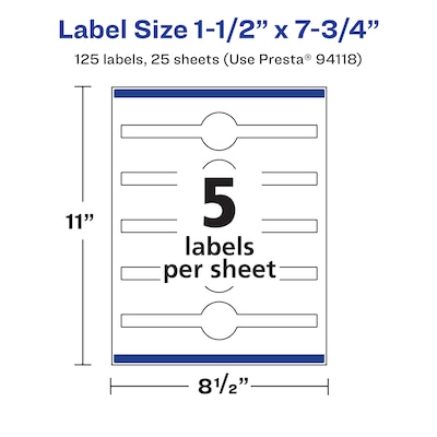 Avery Laser/Inkjet Decorative Edge Waterproof Multipurpose Labels, 7.75"  x 1.5", White, 125/Pack (94118)