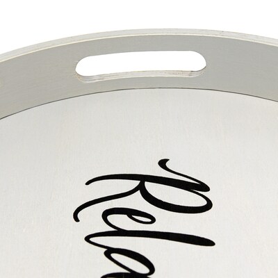 Elegant Designs "Relax" Decorative 13.75" Round Wood Serving Tray w/ Handles, Gray Wash (HG2013-GYX)
