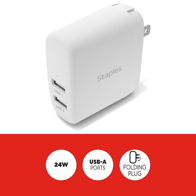 Staples TECH USB-A Wall Charger, 24W, White (ST62318)