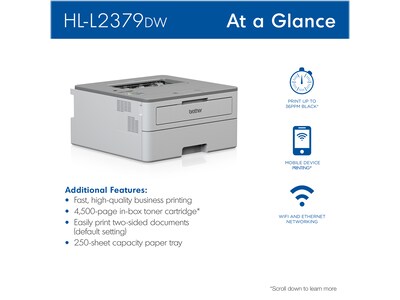 Brother HL-L2379DW Wireless Black & White Laser Printer (012502668886)