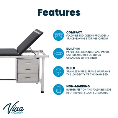 Viva Comfort Adjustable Medical Exam Table with Storage, Black (ADI996-01-DR3-BLK-MK)