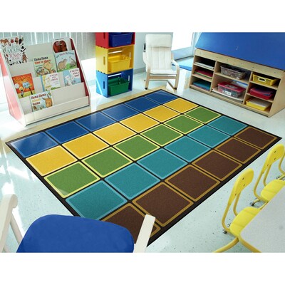 Joy Carpets Blocks Abound Nylon 7'8" x 10'9" Machine Tufted Rug, Earthtone (1709D-03)