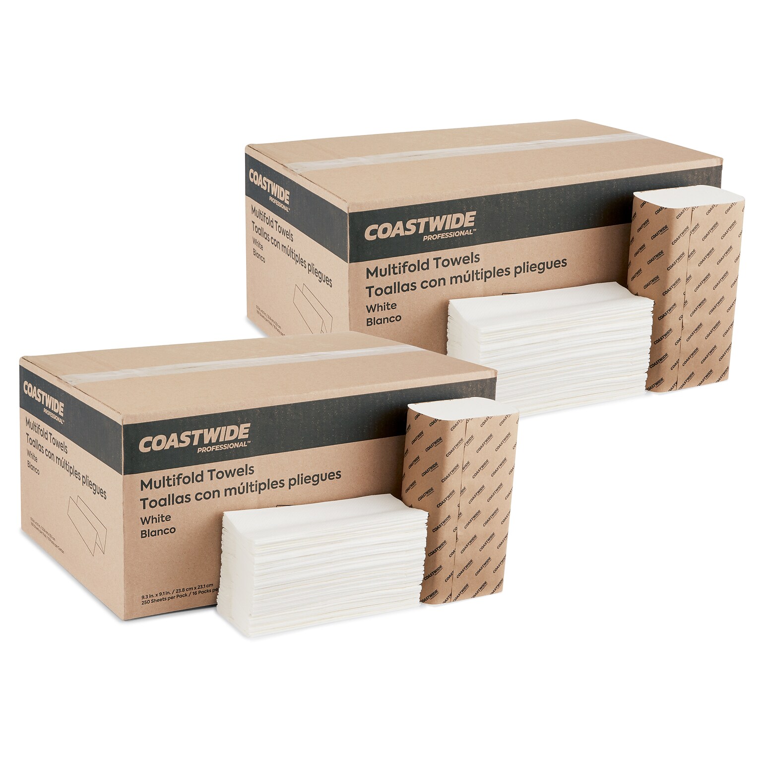 Coastwide Professional™ Multifold Paper Towels, 1-ply, 250 Sheets/Pack, 16 Packs/Carton, 2 Cartons/Deal