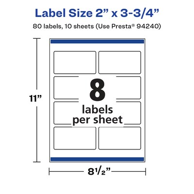 Avery Laser/Inkjet Multipurpose Labels, 3.75" x ", Glossy White, 80/Pack (94240)