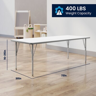 Flash Furniture Wren Rectangular Activity Table, 72" x 30", Height Adjustable, White Top/Silver Frame (XUA3072RECWHTP)