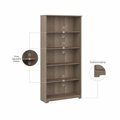 Bush Furniture Cabot 66"H 5-Shelf Bookcase with Adjustable Shelves, Ash Gray (WC31266)