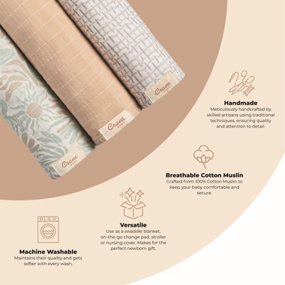 Crane Baby Cove Swaddle Set, 3-Piece, Beach Life (BC-160SWS-1)