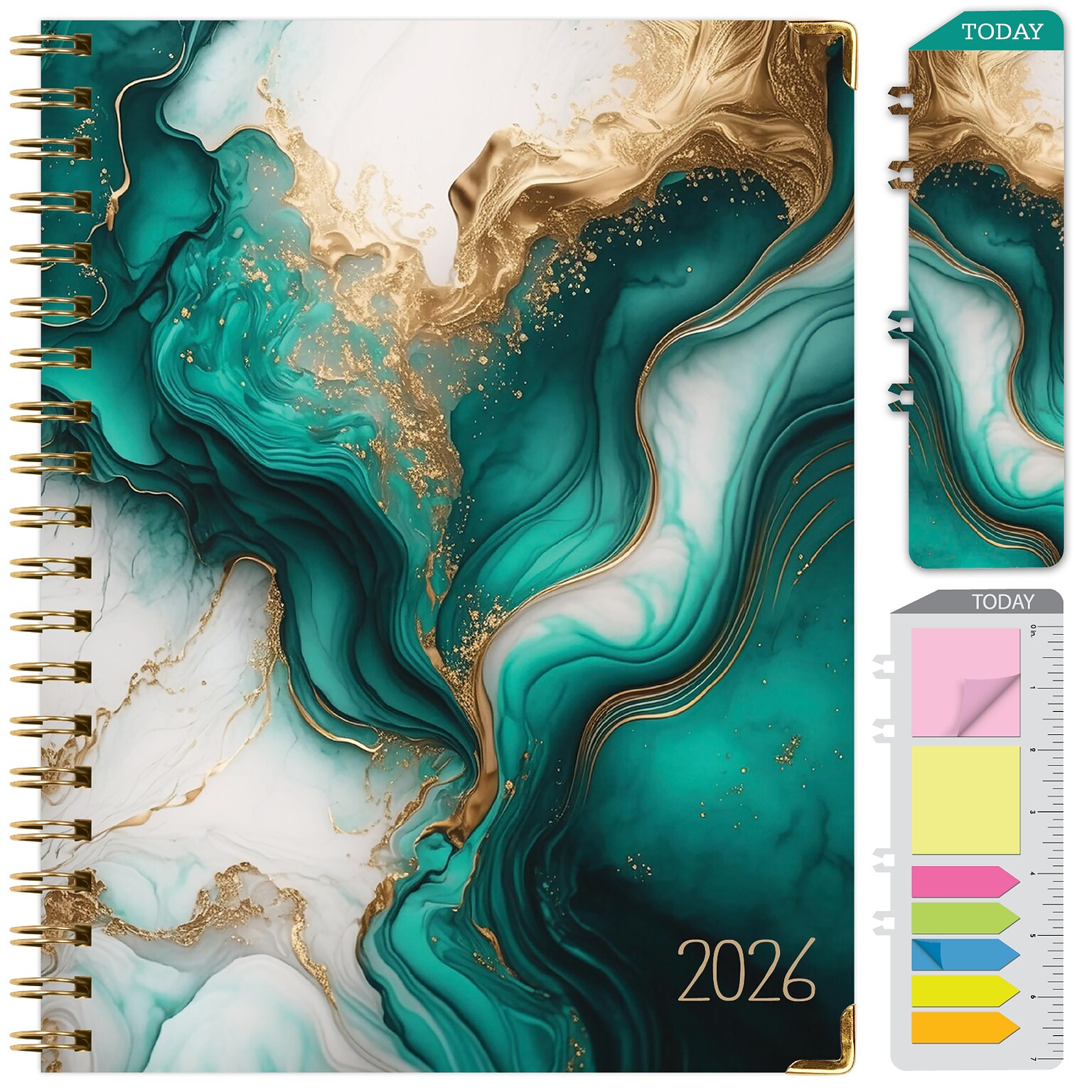 2026 Global Printed Products 8.5 x 11 Weekly & Monthly Planner, Paperboard Cover, Teal Gold Marble (FSHN-CY26-8511-54)