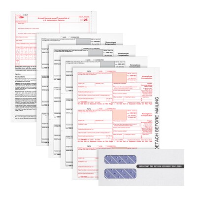 Adams Employees Copies Cut Sheet 2025 1099-NEC Tax Form Kit with Envelopes, 4-Part, Copy A, B, 1, 2, 25/Pack (LNEC413)