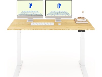 FlexiSpot E7 Pro 60"W Electric Adjustable Standing Desk, Bamboo/White  (E7WPRO6030-LBZB)
