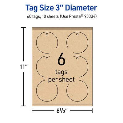 Avery 3" Diameter  Blank Price & Merchandise Tags, Kraft Brown, 60/Carton (95334-KMT10)