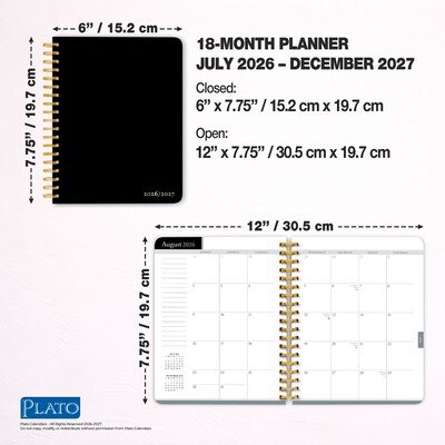 2026-2027 Plato Black Solid 6" x 7.75" Academic Weekly Desk Planner, Paperboard Cover (9798330708154)