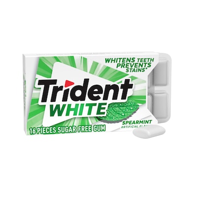 Trident White Sugar Free White Spearmint Gum, 16 Pieces/Pack, 9/Packs (VAM05125)