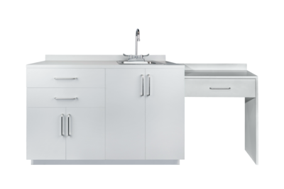 Viva Comfort 36 H x 48 W Medical Cabinet with Right Sink & 24 W Right Side Desk, 4 Doors, 2 Drawers, Gray (902-48RS-GRY-AO)