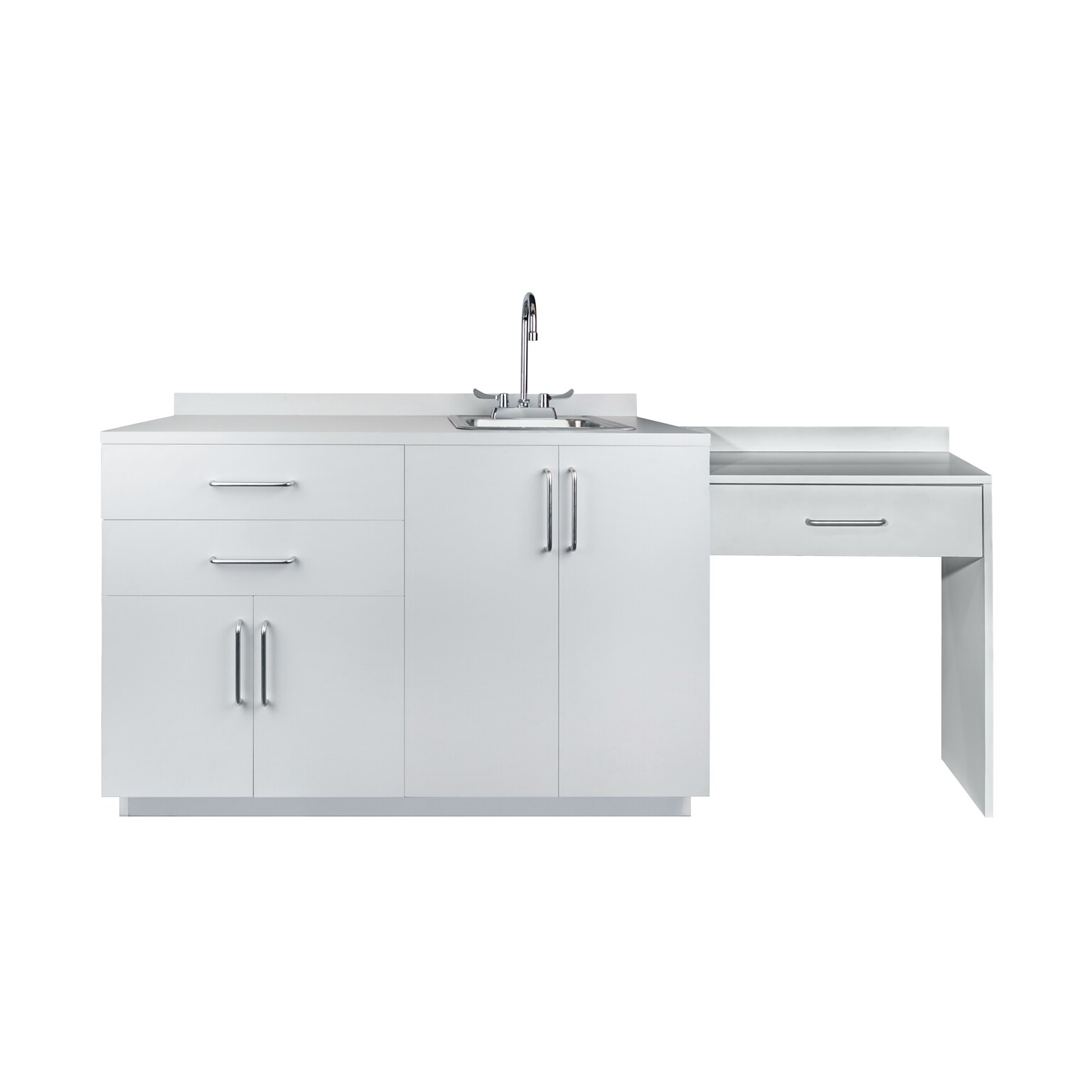 Viva Comfort 36 H x 48 W Medical Cabinet with Right Sink & 24 W Right Side Desk, 4 Doors, 2 Drawers, Gray (902-48RS-GRY-AO)